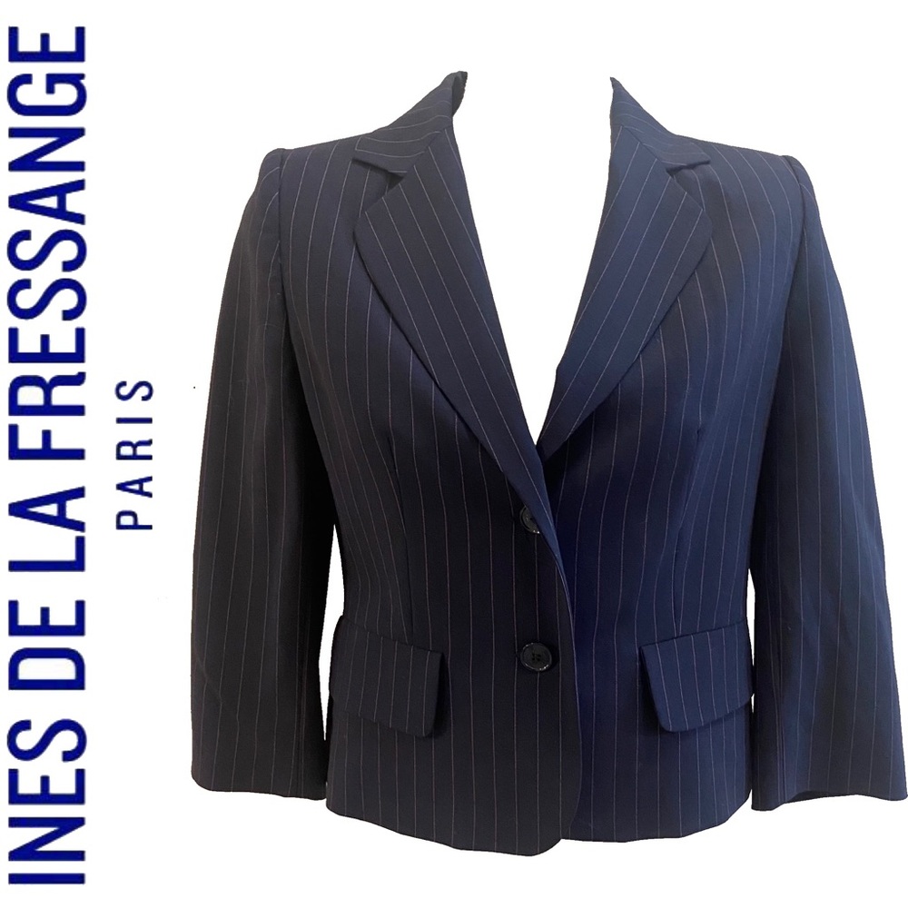 INES DE LA FRESSANGE wool blend blue and pink pint striped blazer